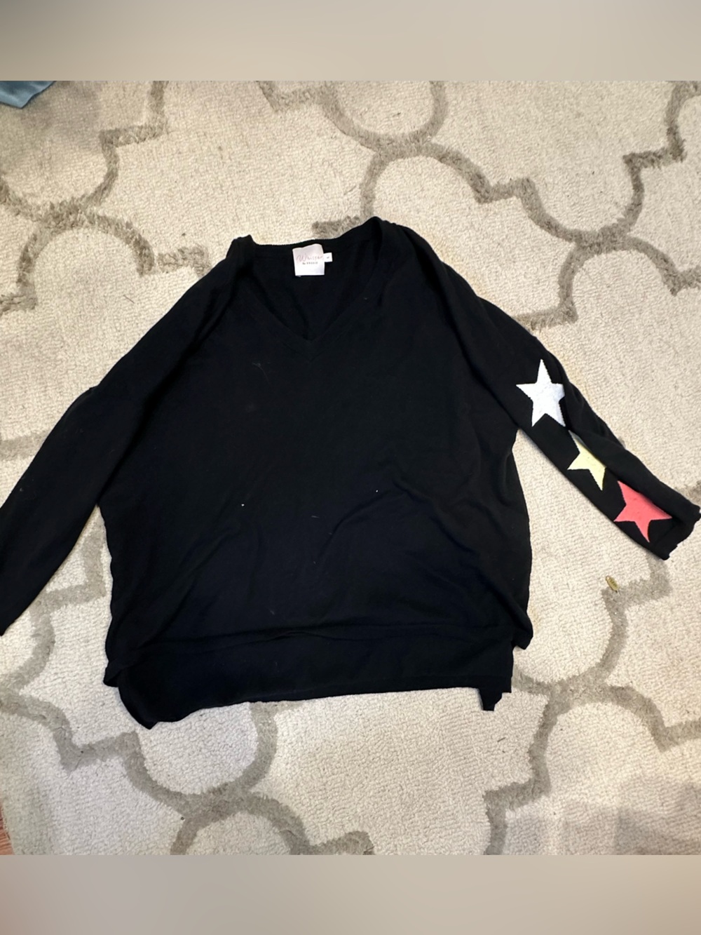 Brodie Black V-Neck Sweater with Star Accent Sleeve